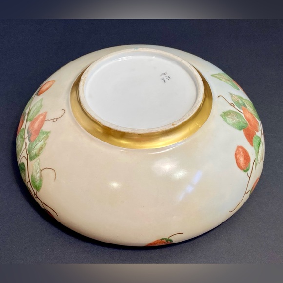 Vtg Limoges Hand Painted Porcelain Strawberry Bowl Gold Guild Art Nouveau 1934 - Picture 12 of 16